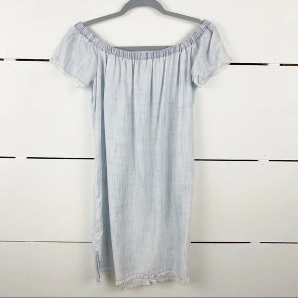 CLOTH & STONE Elastic Collar Off The Shoulder Chambray Mini Dress Size Small - Picture 5 of 8